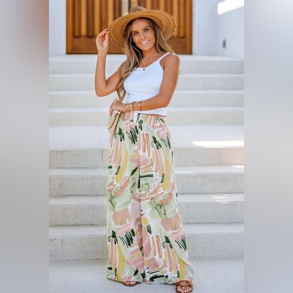 Cupshe Surprise Me Abstract Print Paperbag Wide Leg Pants | NEW/ NWT!!💚⭐️ - Picture 5 of 9